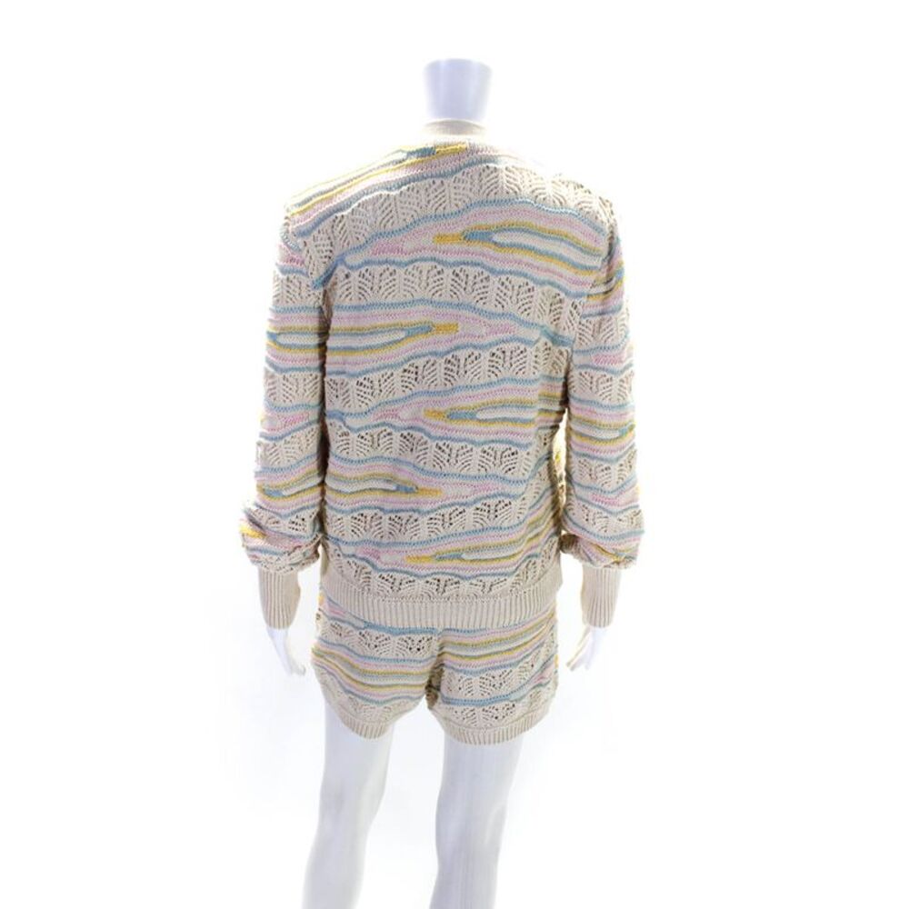Zara Womens Cotton Knitted Buttoned V-Neck Cardigan Shorts Set Beige Size M L - Picture 3 of 8